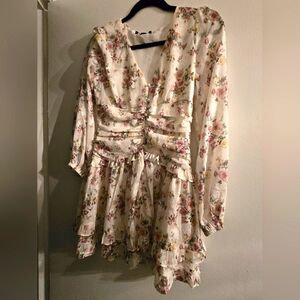 Floral dress with ruffles.